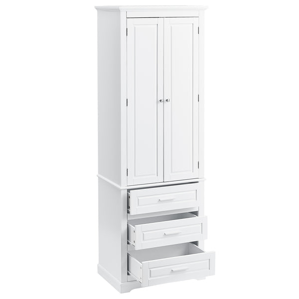 English Elm Tall Tall Storage Cabinet with Three Drawers and Doors for Bathroom or Office, Slim MDF Organizer White WF299282AAK