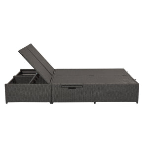 English Elm TOPMAX Outdoor Double Sunbed Rattan Reclining Conversation Set for Two with 5-Position Comfort Cushions and Cup Trays Gray SP100001AAE