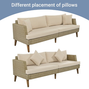 English Elm <old Old Sku Pe Wicker Six Piece Patio Conversation Set Acacia Wood Cushioned Outdoor Sofa Brown N704G201219D