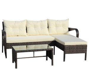 English Elm Outdoor 3-Piece Wicker Patio Furniture Set - Stylish Sectional Sofa With Beige Cushions & Table W209S00008