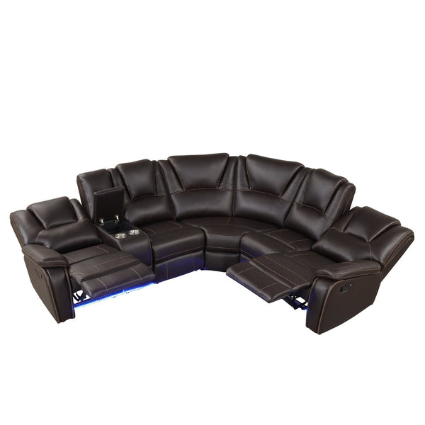 English Elm Modern Pu Leather Reclining Sectional Sofa with Led Base and Console for Living Room SG000730AAD