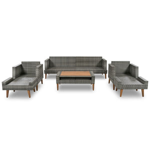 English Elm <old Old Sku Pe Wicker Six Piece Patio Conversation Set Acacia Wood Cushioned Outdoor Sofa Gray+Beige N704G201219A