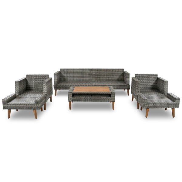 English Elm <old Old Sku Pe Wicker Six Piece Patio Conversation Set Acacia Wood Cushioned Outdoor Sofa Gray+Beige N704G201219A