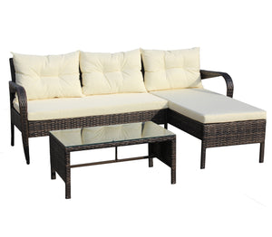 English Elm Outdoor 3-Piece Wicker Patio Furniture Set - Stylish Sectional Sofa With Beige Cushions & Table W209S00008