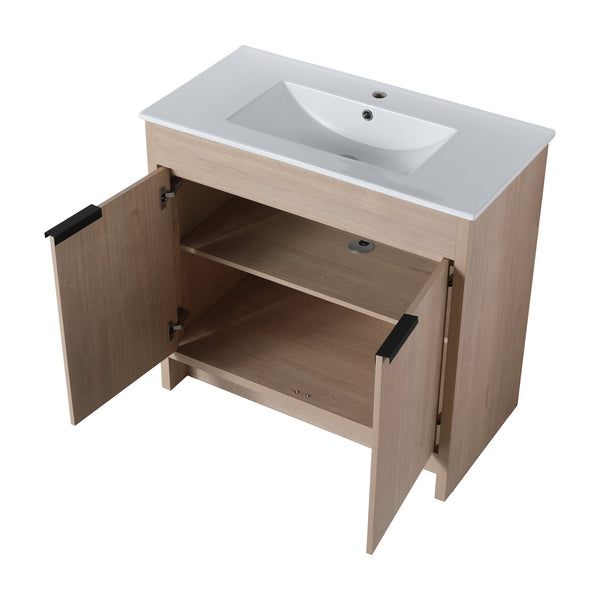 English Elm 36" 36" Freestanding Bathroom Vanity Cabinet with Soft-Close Doors, Adjustable Shelf, Metal Handles, Water-Resistant Plywood Finish W99981573