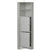 English Elm Tall Bathroom Corner Cabinet, Freestanding Storage Cabinet With Doors and Adjustable Shelves, Mdf Board, Gray