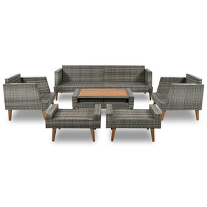 English Elm <old Old Sku Pe Wicker Six Piece Patio Conversation Set Acacia Wood Cushioned Outdoor Sofa Gray+Beige N704G201219A
