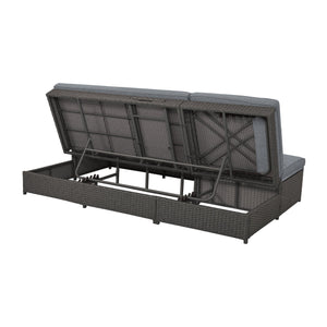 English Elm TOPMAX Outdoor Double Sunbed Rattan Reclining Conversation Set for Two with 5-Position Comfort Cushions and Cup Trays Gray SP100001AAE