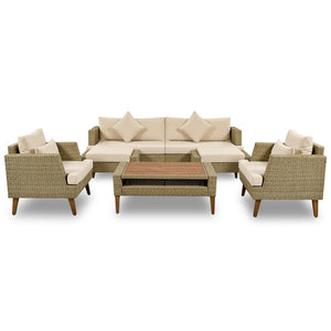 English Elm <old Old Sku Pe Wicker Six Piece Patio Conversation Set Acacia Wood Cushioned Outdoor Sofa Brown N704G201219D