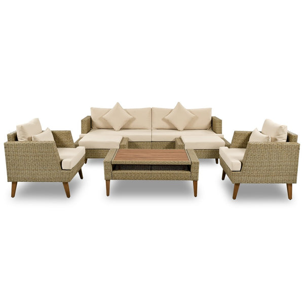 English Elm <old Old Sku Pe Wicker Six Piece Patio Conversation Set Acacia Wood Cushioned Outdoor Sofa Brown N704G201219D