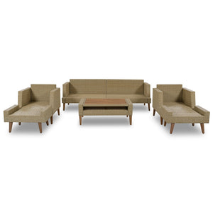 English Elm <old Old Sku Pe Wicker Six Piece Patio Conversation Set Acacia Wood Cushioned Outdoor Sofa Brown N704G201219D