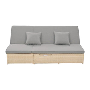 English Elm TOPMAX Outdoor Double Sunbed Rattan Reclining Conversation Set for Two with 5-Position Comfort Cushions and Cup Trays Brown SP100001AAD