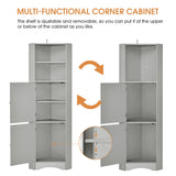 English Elm Tall Bathroom Corner Cabinet, Freestanding Storage Cabinet With Doors and Adjustable Shelves, Mdf Board, Gray