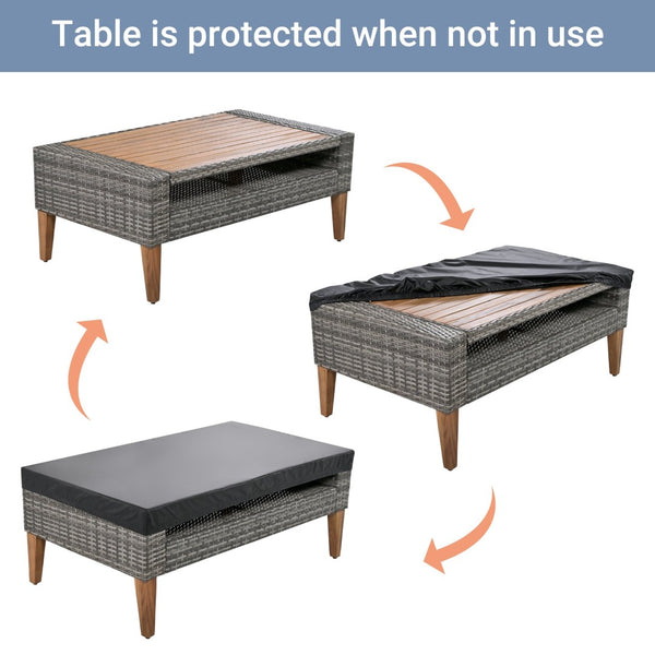 English Elm <old Old Sku Pe Wicker Six Piece Patio Conversation Set Acacia Wood Cushioned Outdoor Sofa Gray+Beige N704G201219A