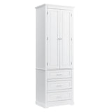 English Elm Tall Storage Cabinet With Three Drawers For Bathroom/Office, White