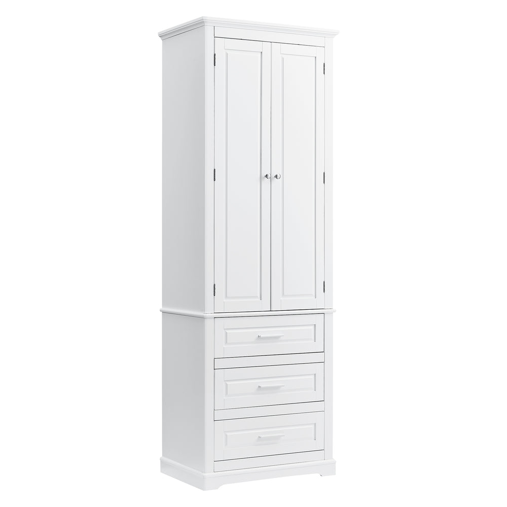 English Elm Tall Tall Storage Cabinet with Three Drawers and Doors for Bathroom or Office, Slim MDF Organizer White WF299282AAK