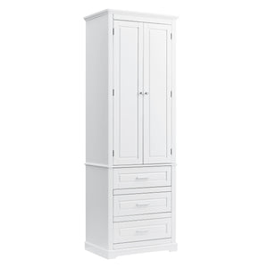 English Elm Tall Tall Storage Cabinet with Three Drawers and Doors for Bathroom or Office, Slim MDF Organizer White WF299282AAK
