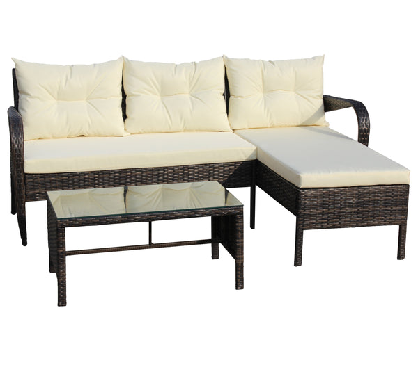 English Elm Outdoor 3-Piece Wicker Patio Furniture Set - Stylish Sectional Sofa With Beige Cushions & Table W209S00008