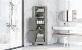 English Elm Tall Bathroom Corner Cabinet, Freestanding Storage Cabinet With Doors and Adjustable Shelves, Mdf Board, Gray