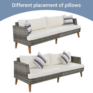 English Elm <old Old Sku Pe Wicker Six Piece Patio Conversation Set Acacia Wood Cushioned Outdoor Sofa Gray+Beige N704G201219A