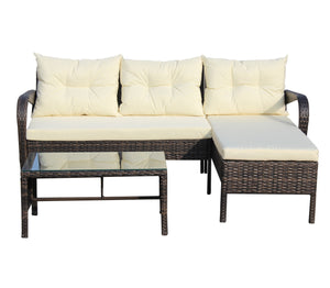 English Elm Outdoor 3-Piece Wicker Patio Furniture Set - Stylish Sectional Sofa With Beige Cushions & Table W209S00008