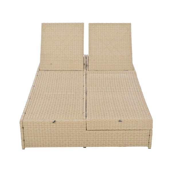 English Elm TOPMAX Outdoor Double Sunbed Rattan Reclining Conversation Set for Two with 5-Position Comfort Cushions and Cup Trays Brown SP100001AAD