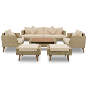 English Elm <old Old Sku Pe Wicker Six Piece Patio Conversation Set Acacia Wood Cushioned Outdoor Sofa Brown N704G201219D