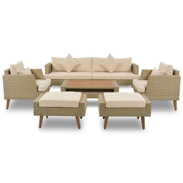 English Elm <old Old Sku Pe Wicker Six Piece Patio Conversation Set Acacia Wood Cushioned Outdoor Sofa Brown N704G201219D