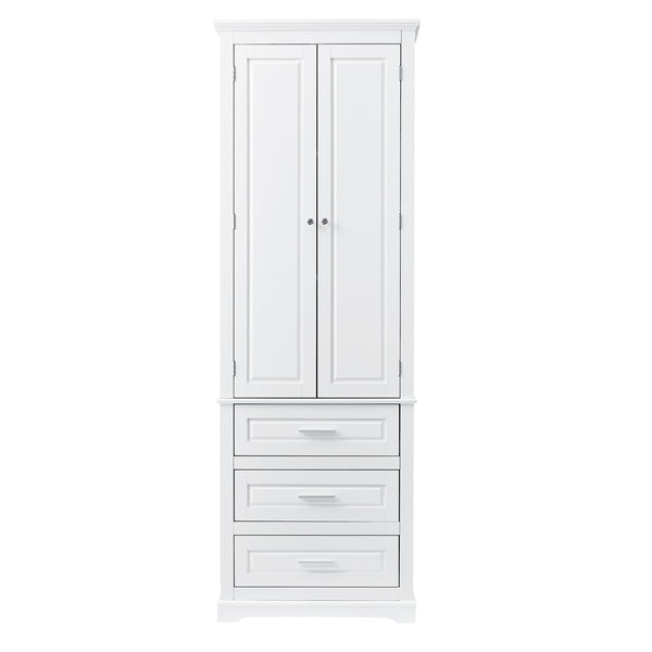 English Elm Tall Tall Storage Cabinet with Three Drawers and Doors for Bathroom or Office, Slim MDF Organizer White WF299282AAK