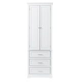 English Elm Tall Storage Cabinet With Three Drawers For Bathroom/Office, White