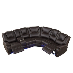 English Elm Modern Pu Leather Reclining Sectional Sofa with Led Base and Console for Living Room SG000730AAD