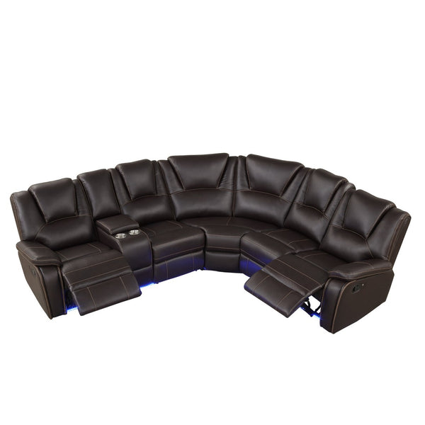 English Elm Modern Pu Leather Reclining Sectional Sofa with Led Base and Console for Living Room SG000730AAD