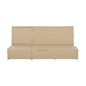 English Elm TOPMAX Outdoor Double Sunbed Rattan Reclining Conversation Set for Two with 5-Position Comfort Cushions and Cup Trays Brown SP100001AAD