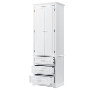 English Elm Tall Tall Storage Cabinet with Three Drawers and Doors for Bathroom or Office, Slim MDF Organizer White WF299282AAK
