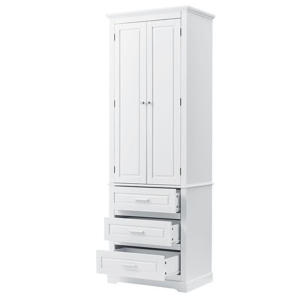 English Elm Tall Tall Storage Cabinet with Three Drawers and Doors for Bathroom or Office, Slim MDF Organizer White WF299282AAK