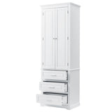 English Elm Tall Storage Cabinet With Three Drawers For Bathroom/Office, White