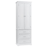 English Elm Tall Storage Cabinet With Three Drawers For Bathroom/Office, White