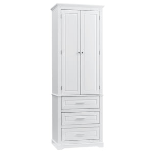 English Elm Tall Tall Storage Cabinet with Three Drawers and Doors for Bathroom or Office, Slim MDF Organizer White WF299282AAK