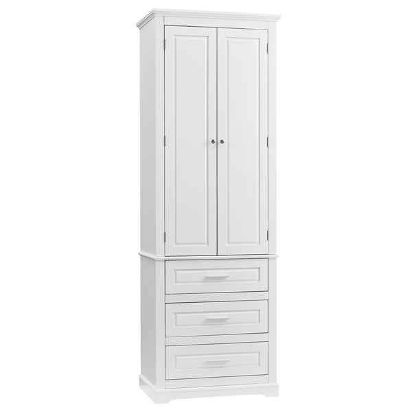 English Elm Tall Tall Storage Cabinet with Three Drawers and Doors for Bathroom or Office, Slim MDF Organizer White WF299282AAK