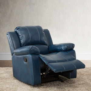 English Elm Charlotte Navy Blue PU Leather Gel Glider Recliner with Latch Recline, Plush Cushions, 330 lb Capacity B05081525