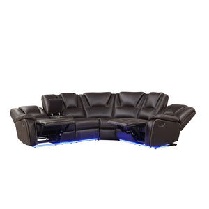 English Elm Modern Pu Leather Reclining Sectional Sofa with Led Base and Console for Living Room SG000730AAD