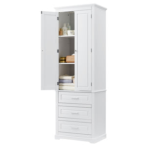 English Elm Tall Tall Storage Cabinet with Three Drawers and Doors for Bathroom or Office, Slim MDF Organizer White WF299282AAK