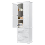 English Elm Tall Storage Cabinet With Three Drawers For Bathroom/Office, White