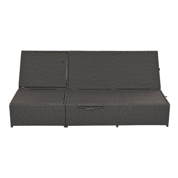 English Elm TOPMAX Outdoor Double Sunbed Rattan Reclining Conversation Set for Two with 5-Position Comfort Cushions and Cup Trays Gray SP100001AAE