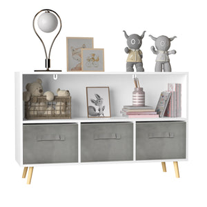 English Elm Kids Bookcase with Collapsible Fabric Drawers, White Gray MDF & Pine Legs, Display Shelves Toy Storage Organizer W80842426