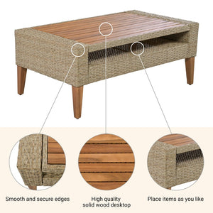 English Elm <old Old Sku Pe Wicker Six Piece Patio Conversation Set Acacia Wood Cushioned Outdoor Sofa Brown N704G201219D