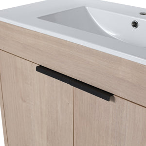 English Elm 36 Inch Freestanding Vanity with White Ceramic Sink, Soft-Close Doors, Adjustable Shelf, Water-Resistant Finish W999S00065