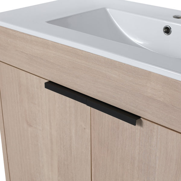 English Elm 36 Inch Freestanding Vanity with White Ceramic Sink, Soft-Close Doors, Adjustable Shelf, Water-Resistant Finish W999S00065