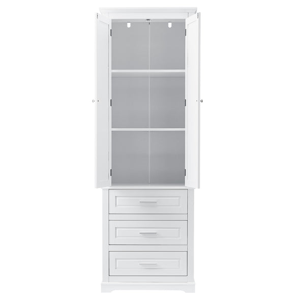 English Elm Tall Tall Storage Cabinet with Three Drawers and Doors for Bathroom or Office, Slim MDF Organizer White WF299282AAK