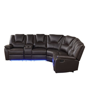 English Elm Modern Pu Leather Reclining Sectional Sofa with Led Base and Console for Living Room SG000730AAD